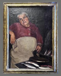 Evasio Montanella (Genova 1878 1940) La pescivendola, firmato e datato 1928 in alto a sinistra.