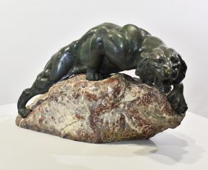 ALTE BRONZESKULPTUREN, GROSSE LÖWIN, GIACOMO MERCULIANO, ART DECO, 20. JAHRHUNDERT. (STB103)