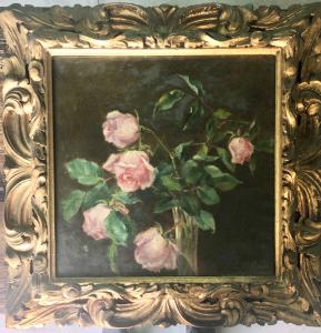 Dipinto olio su tela raffigurante vaso con fiori.Forma C.Bollani”