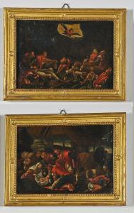 Bottega del Bassano, coppia di oli su tela raffiguranti la Natività con cornici antiche