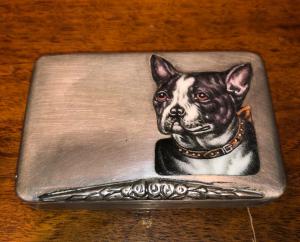 Silver and enamel cigarette case with French bulldog. Italy.