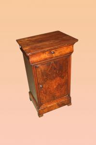 Elegant French bedside table from the 1800s in Louis Philippe style walnut wood.