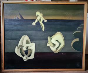 Dipinto surrealista di Andrea Raccagni, 1921-2005. 