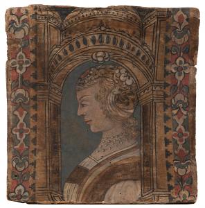 Profil einer Adligen, Temperamalerei auf Holz, Cremona, 16. Jahrhundert