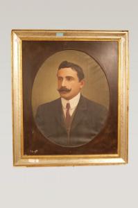 Antigo óleo sobre tela com moldura de 1900: Retrato de um nobre