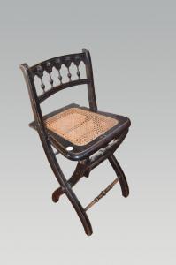 Late 1800s ebonized wood high stool with straw seat