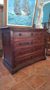 Walnut veneer and inlaid chest of drawers