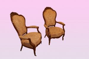 Coppia di poltrone stile Luigi Filippo in legno di noce del 1800