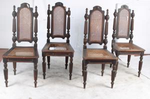 Gruppo di 4 sedie antiche francesi del 1800 Luigi Filippo impagliate