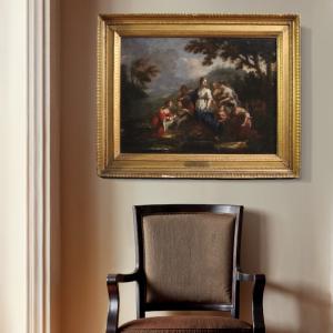 Antico quadro veneziano del XVIII secolo, Mosè salvato dalle acque - Foto 9