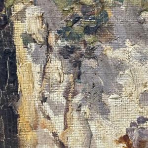 Antico dipinto olio su tela scena popolare di corte primi 900 mis 40 x cm 30 . Giuseppe Giardiello Napoli 1887 -1920. - Foto 8
