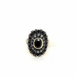 ANELLO IN ORO E ARGENTO CON  ZAFFIRI NERI