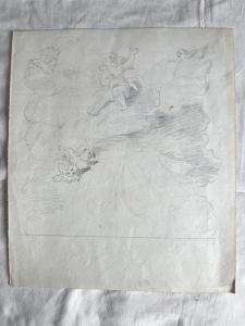 Desenho-esboço a lápis sobre papel representando querubins. Arturo Pietra. Bolonha.