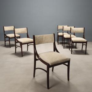 Sedie Vintage Faggio Tinto Espanso Tessuto Set 6 Sedie Design Italia Anni 50