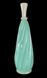 Vaso in vetro pesante verde e lattimo a spirale. Archiemede Seguso.Murano.
