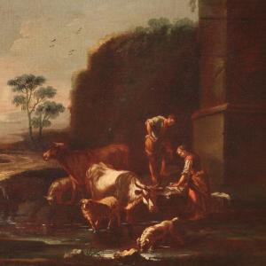 Gemälde der römischen Schule des 17. Jahrhunderts, Landschaft mit pastoraler Szene