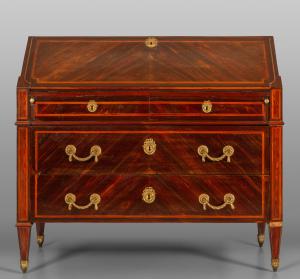 Louis XVI drop-front desk or bureau, veneered in rosewood and threaded with bois de rose, Genoa, second half of the 18th century