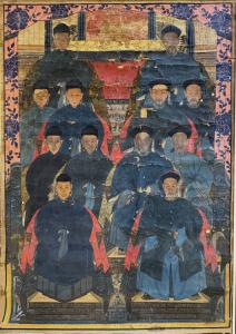 Seidenmalerei – Ahnenporträt, China, frühes 20. Jahrhundert
