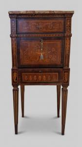 Small veneered and inlaid cabinet in different woods, reconstructed with antique elements