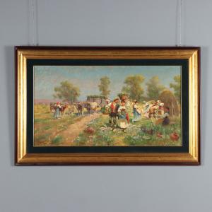 Gemälde von Pietro Barucci, ländliche Szene mit Figuren