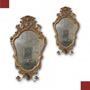 PAIR OF GILDED LOUIS XV MIRRORS MID-18TH CENTURY
