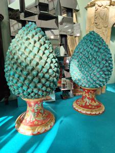 Spettacolare coppia di pigne in ceramica di Caltagirone - H 75 cm