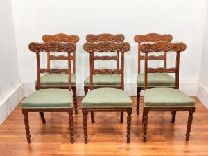 Six Genoese Carlo X chairs - classic carving