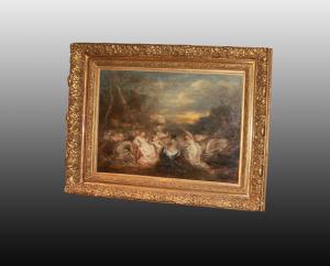 Französisches Ölgemälde auf Leinwand "Bacchanal mit Nymphen", signiert Marie Rosalbin de Buncey 1833 - 1891