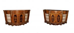 Pair of Dutch Louis XV style Servant sideboards from the 1800s in walnut root veneer
