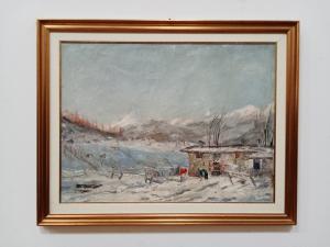 Quadro - Dipinto paesaggio montano innevato- autore Francesco Carini - 1950 ca