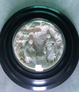 Seerelief aus Meerschaum (Magnesit), das eine biblische Episode darstellt. Frankreich.