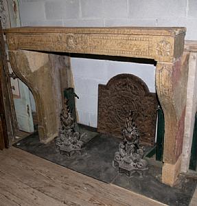 CHP198 - Burgundy yellow stone fireplace, 112cm high x 137cm long.