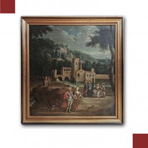 DIPINTO PAESAGGIO CON FIGURE FINE XVIII SECOLO 