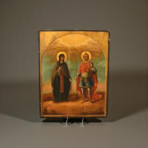 Icona Con Vergine Maria e San Michele - Seconda Metà XIX Secolo 