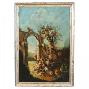 19th Century Oil on Canvas Still Life with Ruins