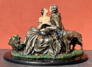 grande statua in  ceramica, con parti rivestite in rame argentato