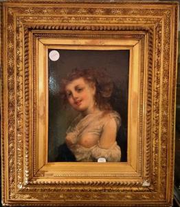 Dipinto olio su tavola "nudo" del 1800 Francese ritratto donna 