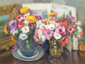 Giuseppe Sobrile, "Blumenvasen", Öl auf Presskarton, signiert, 1952