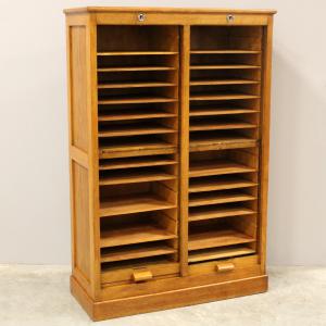 Antique oak filing cabinet with roller shutter - Foto 5