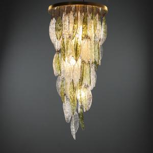 Kronleuchter mit Blatt-Elementen aus Glas, 70er Jahre
