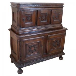 Antique carved walnut cabinet, 17th century