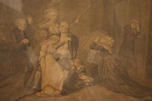 Antique French print from the 1800s depicting the last meeting of Louis XVI with his family