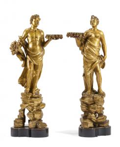 Allegorische Figuren von Bacchus und Demeter aus geschnitztem und vergoldetem Holz, Genua 18. Jahrhundert