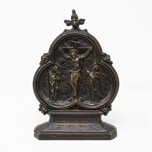 18th century bronze pax representing the Crucifixion.