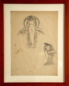 Weibliche Figur, zwei Studien, Rubaldo Merello, Bleistift auf Papier