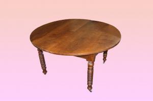 Mesa circular extensível francesa do início de 1800 em nogueira