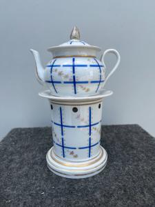 Porcelain veilleuse teapot decorated with geometric and floral motifs. France