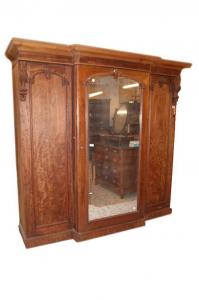 Large three-door wardrobe with Victorian mirror from the second half of the 1800s in mahogany wood