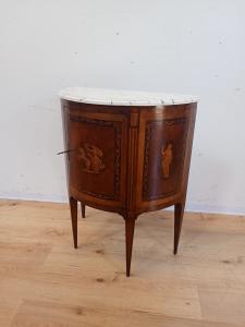 Mobiletto console a mezzaluna stile Luigi XVI intarsiato - demilune - primi 900