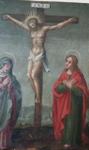 Antico dipinto ,olio su tela crocifissione, XVIII secolo - Foto 5